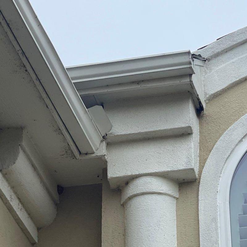 Exterior gutter and stucco column corner detail Exterior gutter and stucco column corner detail