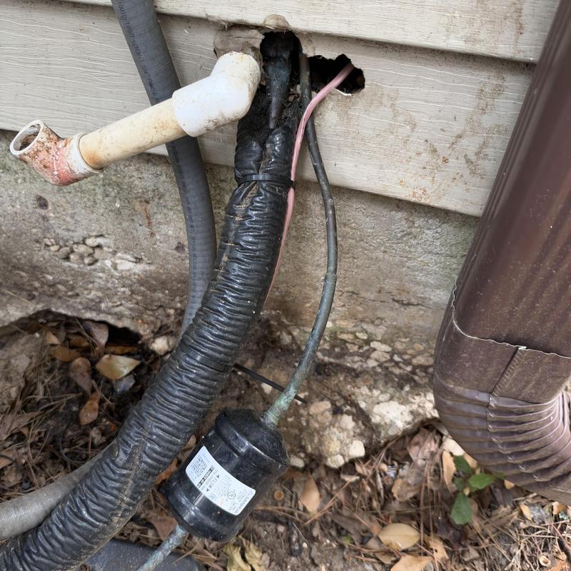 Thermostat wire at condenser with rodent damage
