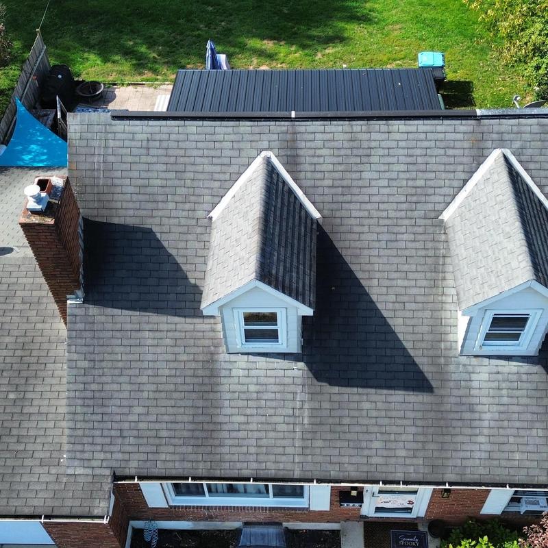 Asphalt shingle roof with dormers and chimney inspection Asphalt shingle roof with dormers and chimney inspection