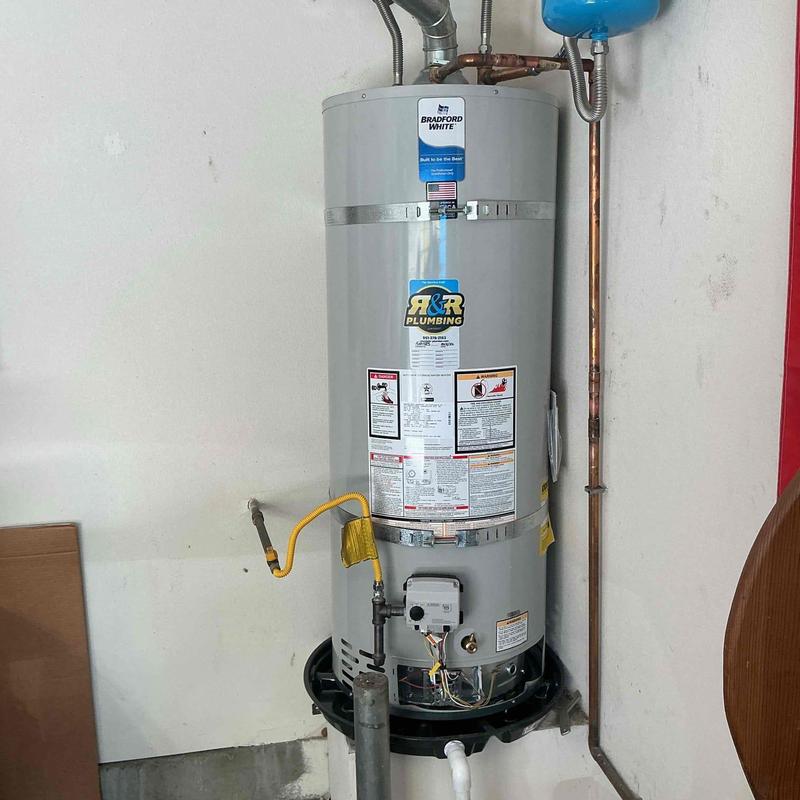 Bradford White water heater with drip pan installation