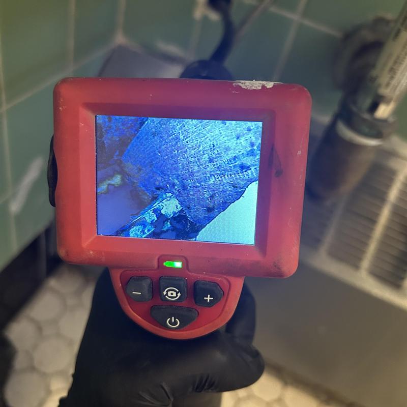 Galvanized pipe leak detected with inspection camera Galvanized pipe leak detected with inspection camera