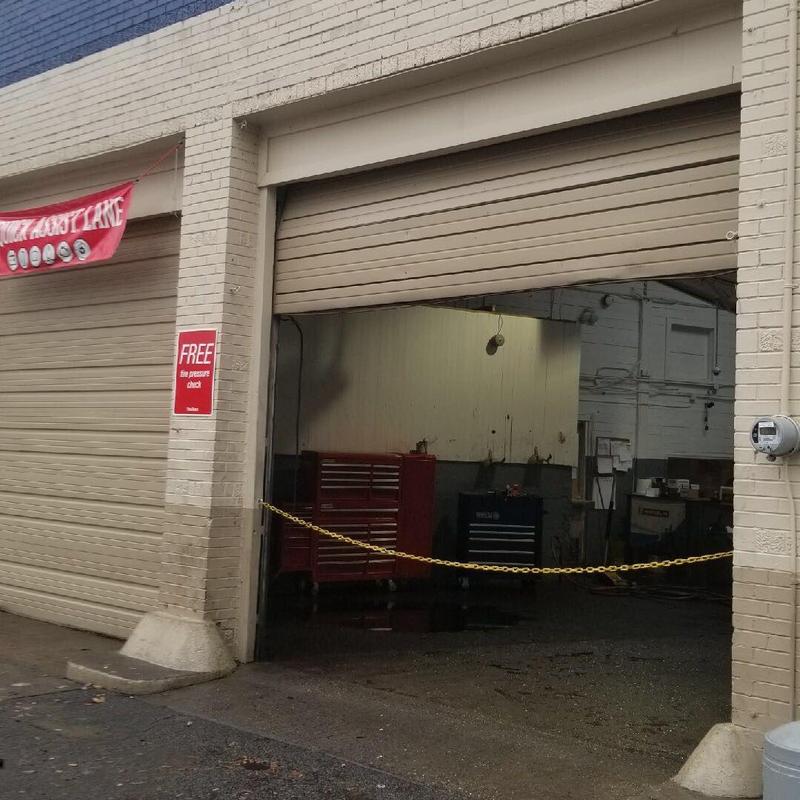 Service bay door frame and sheathing repairs at Pep Boys