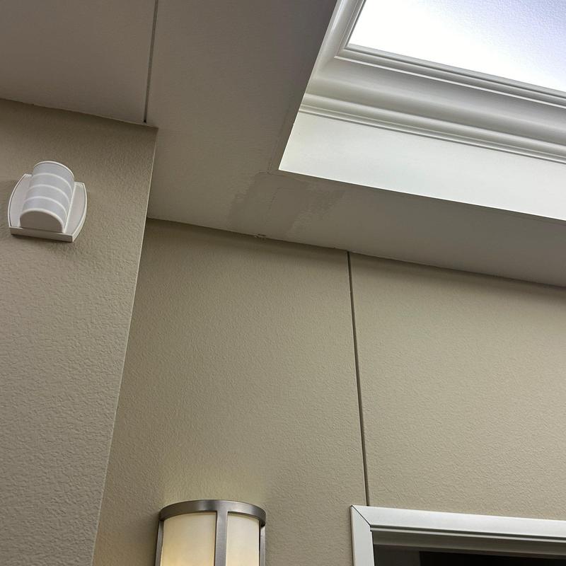 Ceiling water stains near skylight and crown molding Ceiling water stains near skylight and crown molding