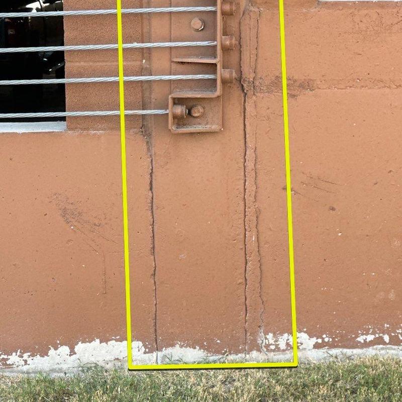 Concrete wall cracks and metal railing connection repair Concrete wall cracks and metal railing connection repair