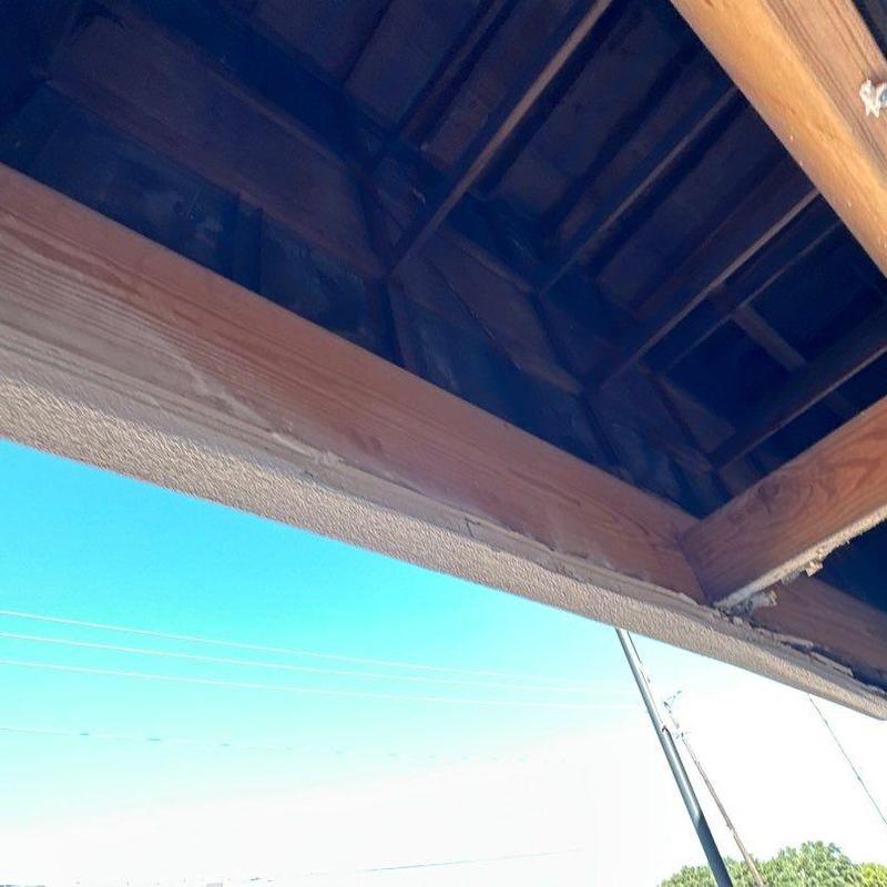 Roof soffit and framing exposed for repairs Roof soffit and framing exposed for repairs