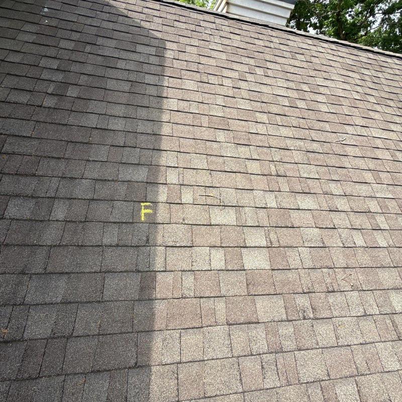 Asphalt shingles with hail damage inspection marks