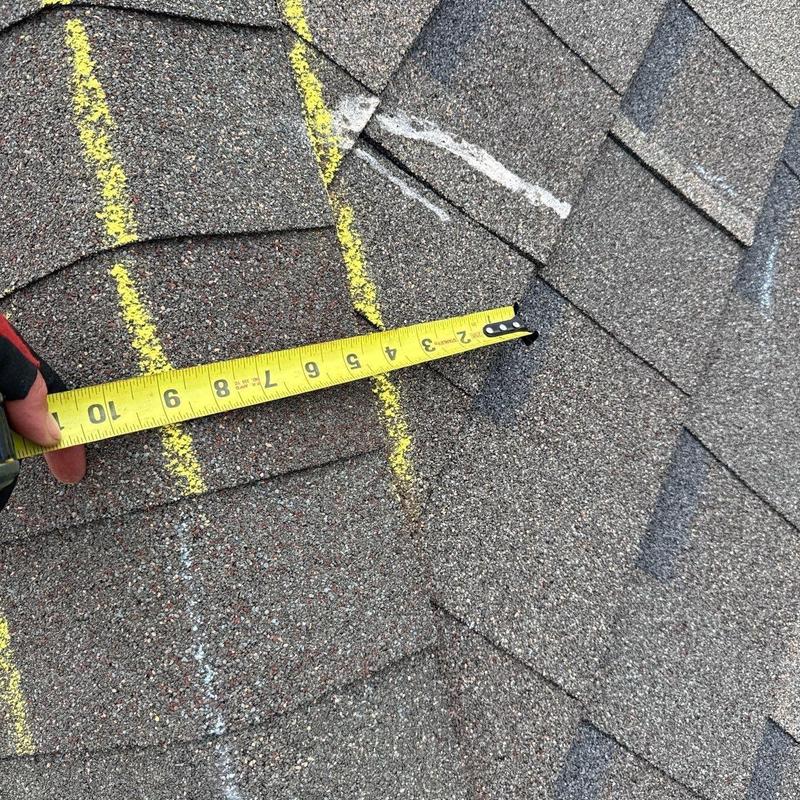 Asphalt roof shingle measurement for hail damage inspection