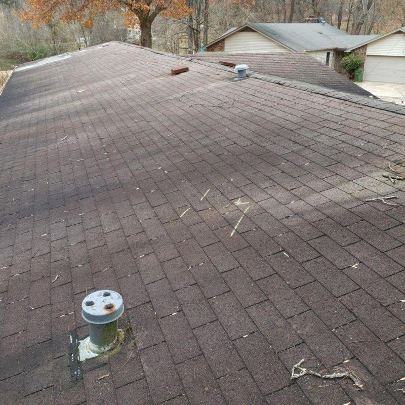 Architectural shingle roof with vents and markings