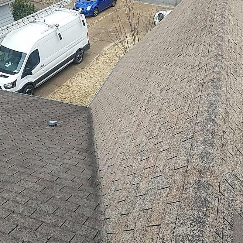 Architectural shingle roof with hail damage repairs