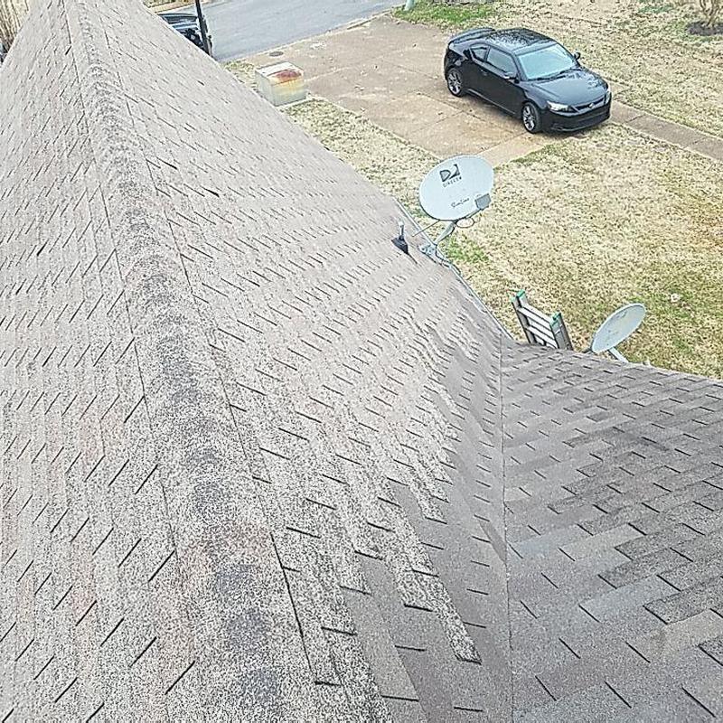 Architectural shingle roof with wind and hail damage