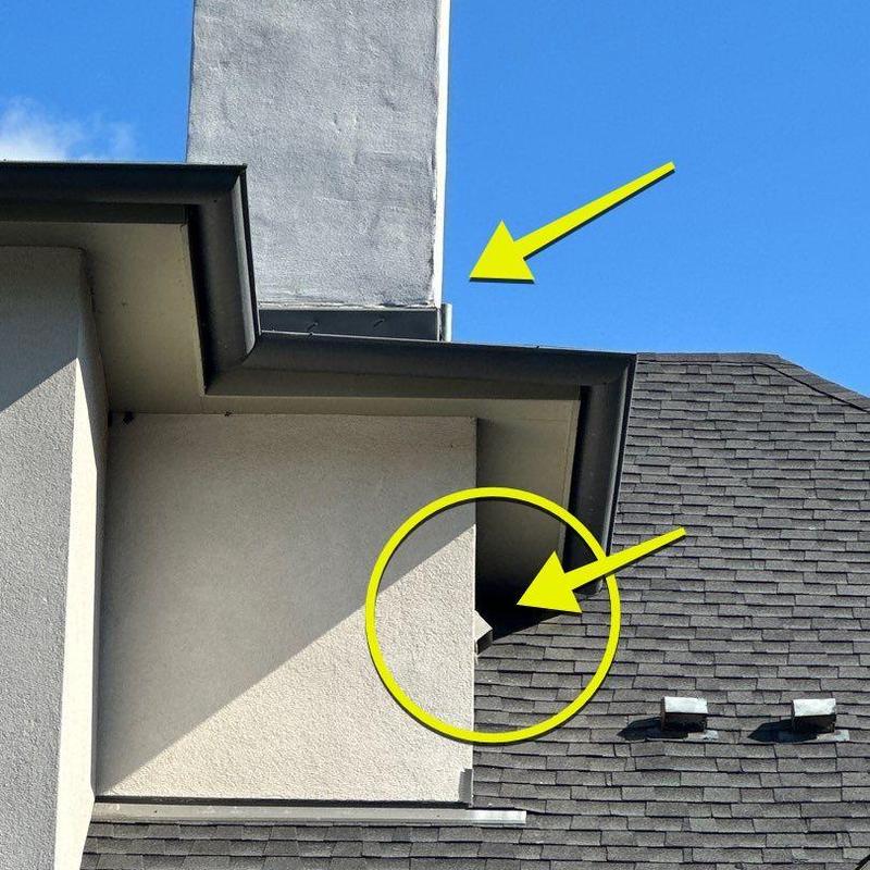Roof flashing and stucco damage on shingle roof Roof flashing and stucco damage on shingle roof