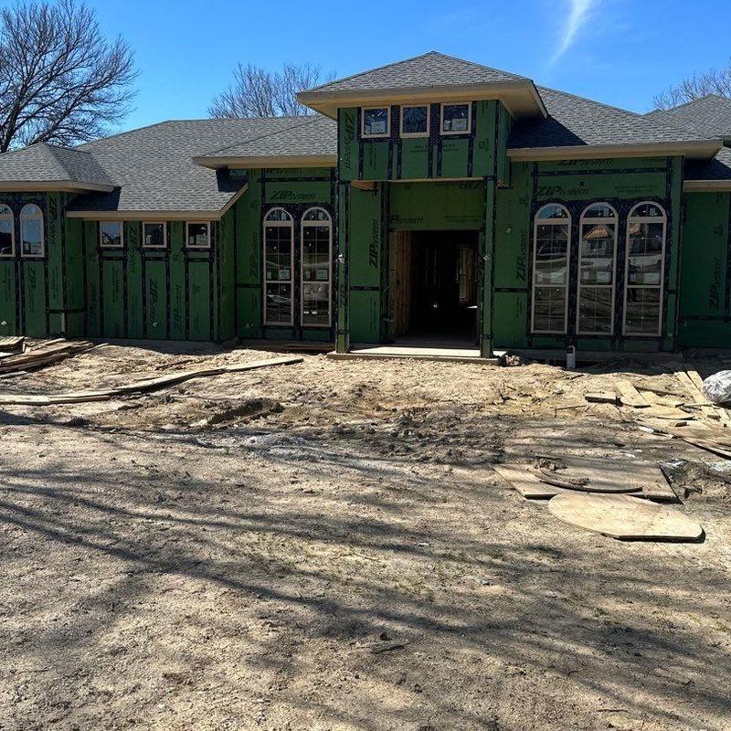 Exterior wall sheathing on residential construction site Exterior wall sheathing on residential construction site