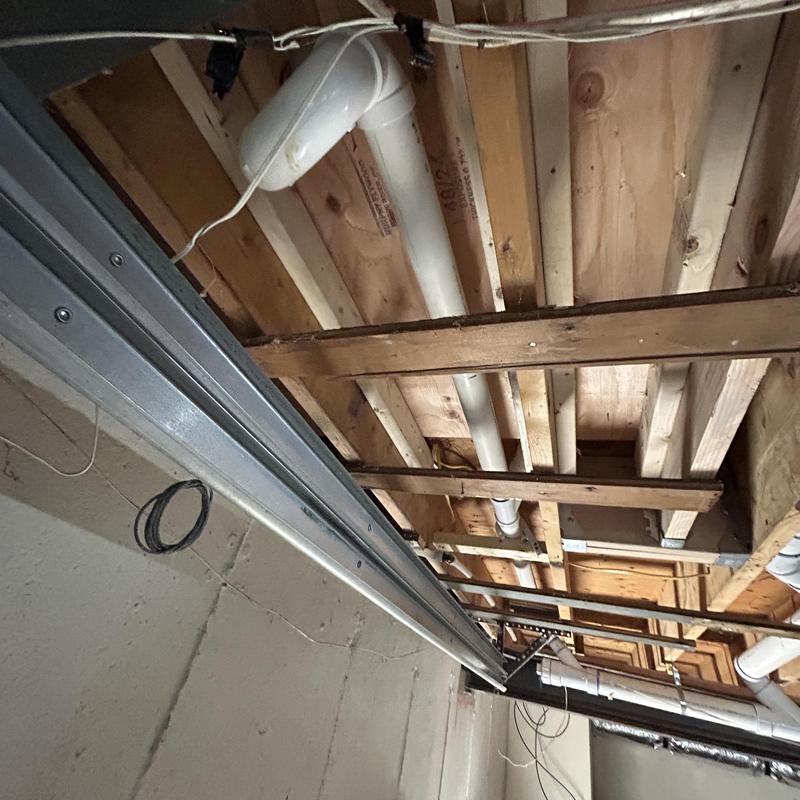 PVC drain pipes and ceiling framing in bathroom remodel PVC drain pipes and ceiling framing in bathroom remodel