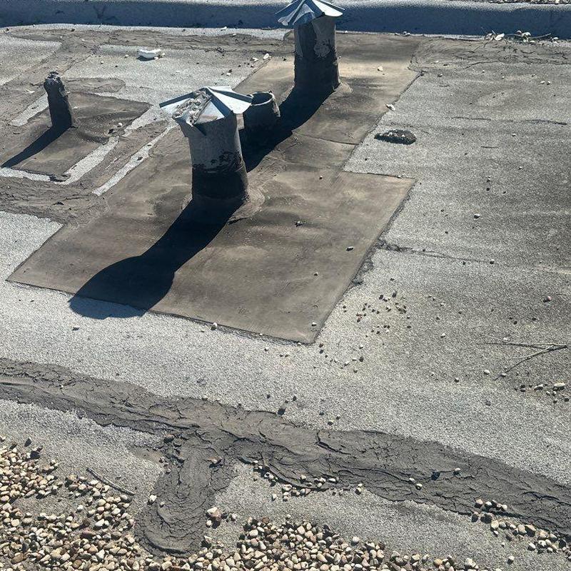 Concrete roof vents with patched waterproofing membrane Concrete roof vents with patched waterproofing membrane
