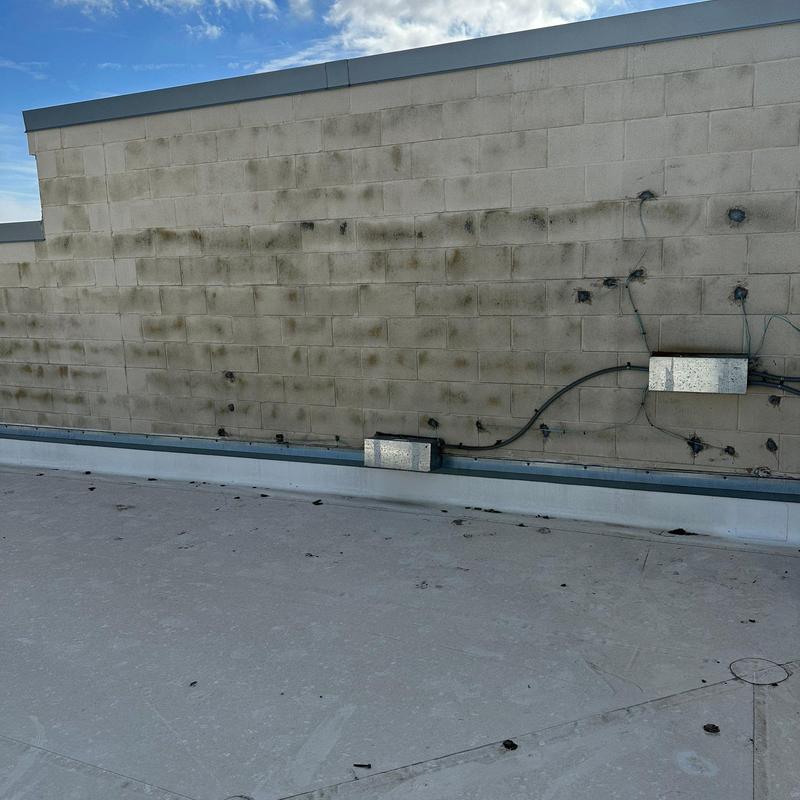 Concrete block masonry wall with weathering and stains Concrete block masonry wall with weathering and stains