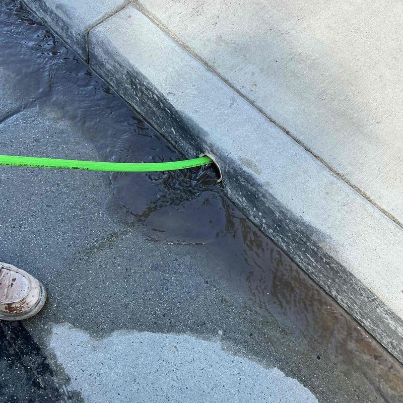 Main drain line hydro jetting with green hose
