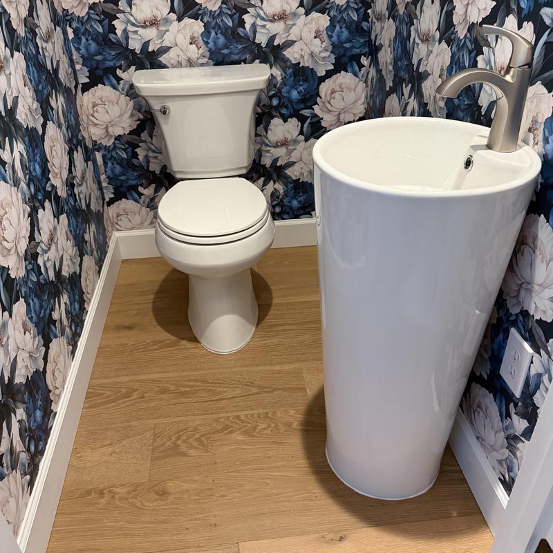Toilet and pedestal sink installation in bathroom closet Toilet and pedestal sink installation in bathroom closet