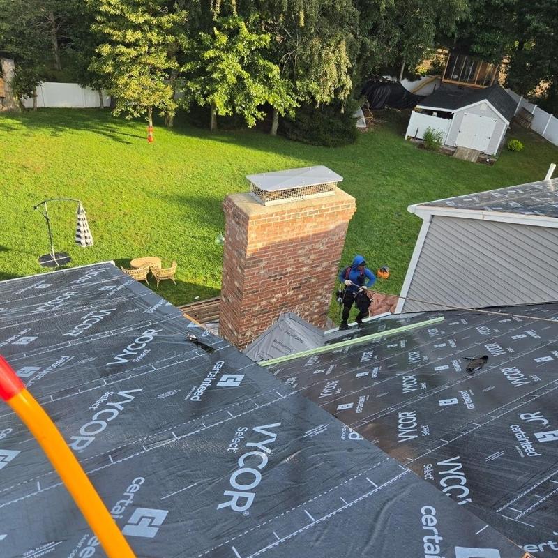 Ice and water shield roofing installation near chimney