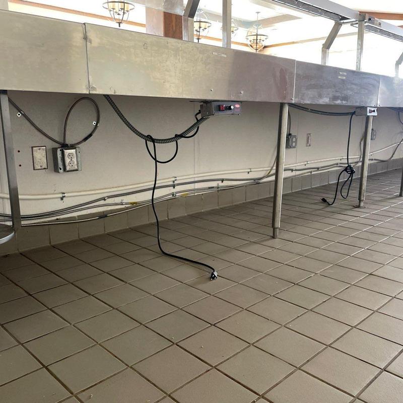 Stainless steel kitchen service counter with wiring Stainless steel kitchen service counter with wiring