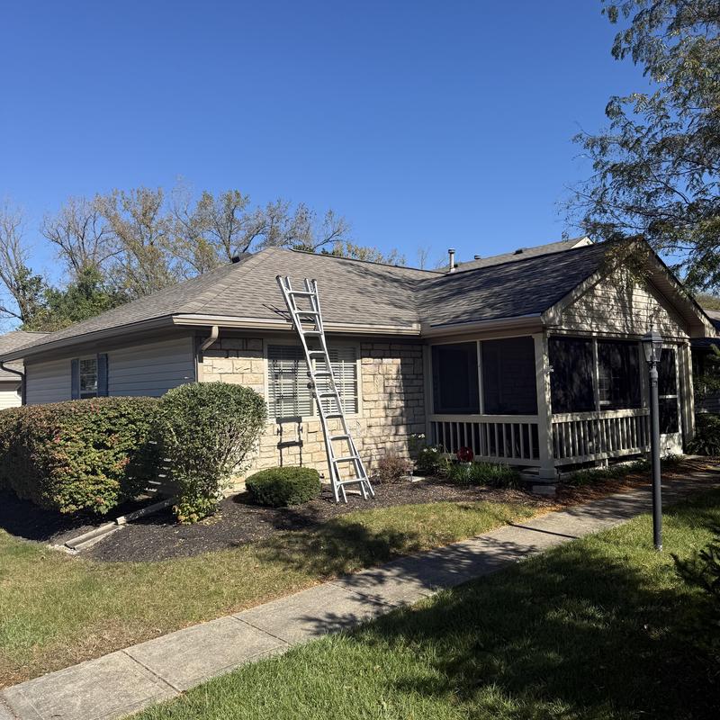 Asphalt shingle roof with ladder for inspection