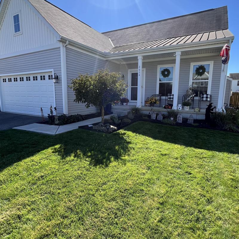 Metal roofing and asphalt shingles on house exterior