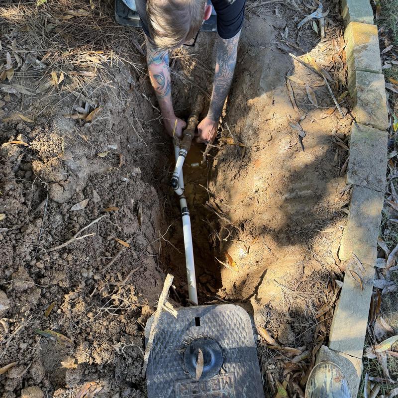 Waterline pipe repair between meter and irrigation shutoff