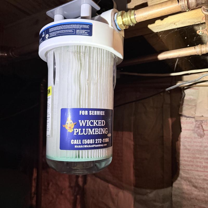 Water filter housing with new cartridge installed