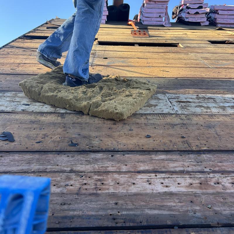 Roof decking wood replacement during shingle installation