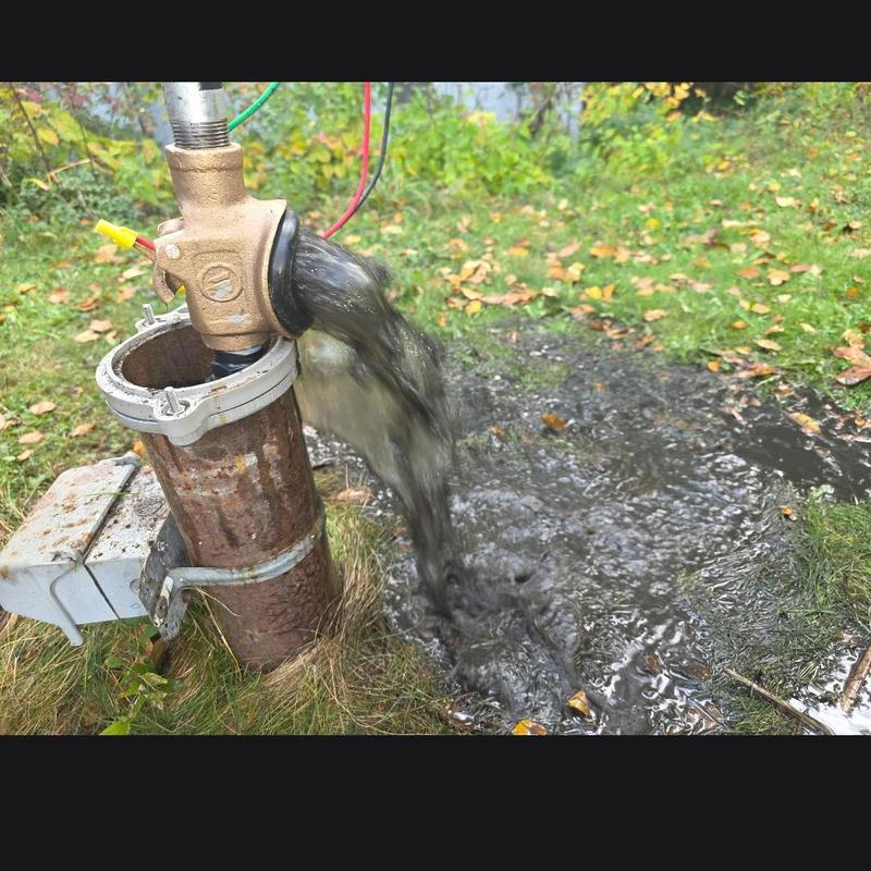 Deep well pump with water flow and electrical wires