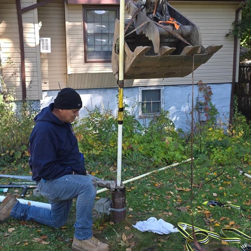 Deep well pump replacement with pitless adapter installation