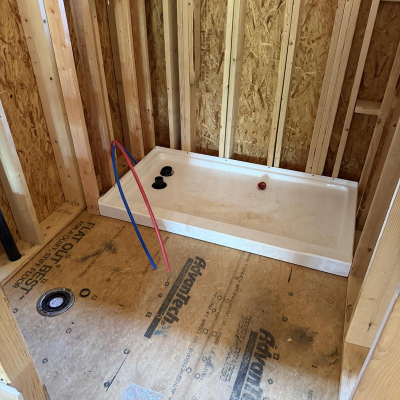 Master shower rough in plumbing with drain and pipes Master shower rough in plumbing with drain and pipes