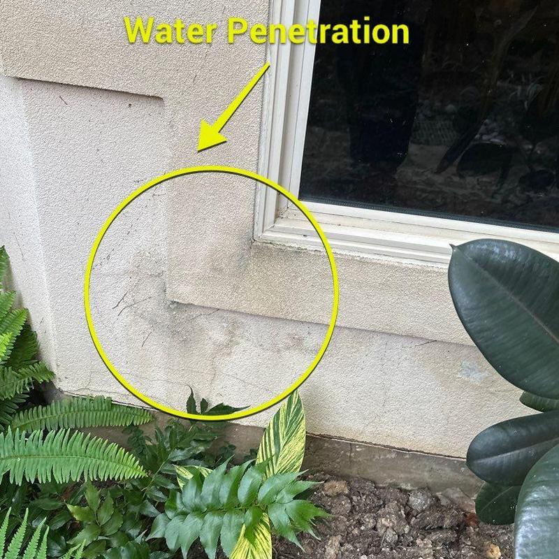 Stucco wall water penetration near window frame Stucco wall water penetration near window frame