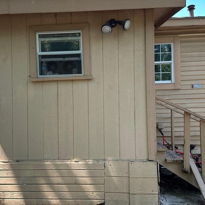 Window frame and exterior wall panel repairs on home Window frame and exterior wall panel repairs on home