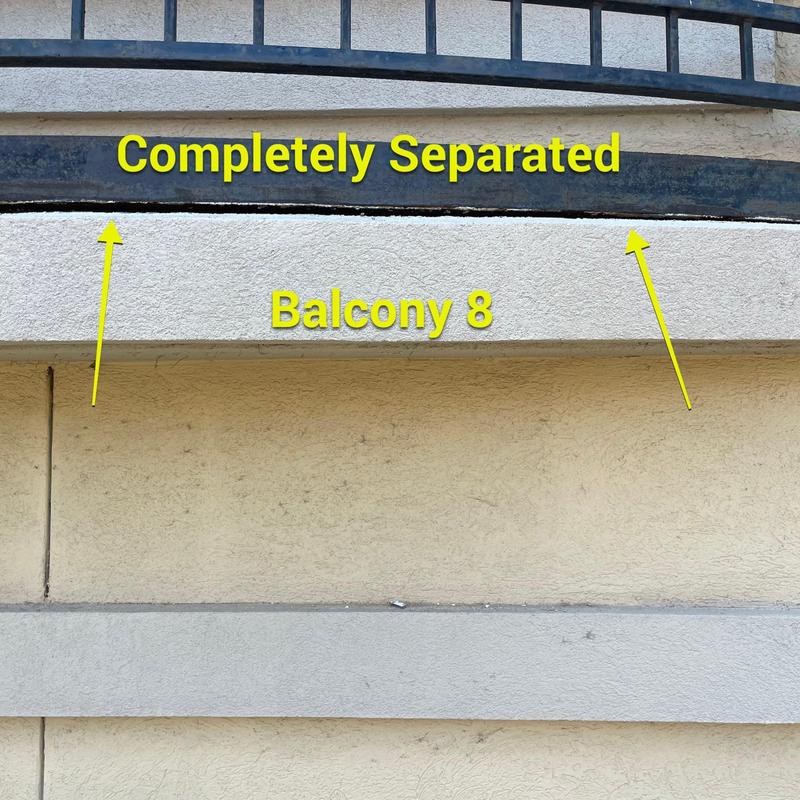 Concrete balcony edge with separated railing connection Concrete balcony edge with separated railing connection