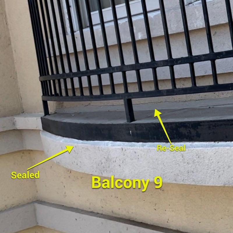 Concrete balcony edge sealing and railing base repair Concrete balcony edge sealing and railing base repair