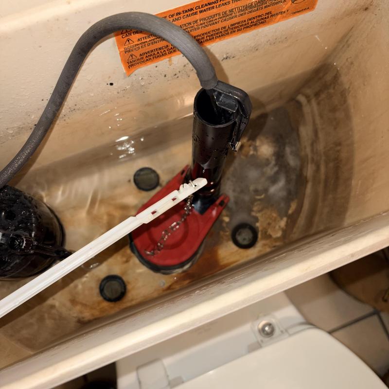Toilet tank fill valve and flapper inside tank Toilet tank fill valve and flapper inside tank