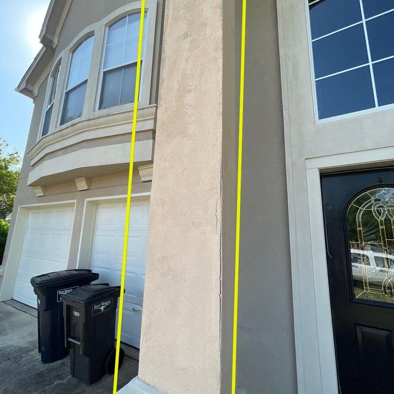 Stucco column with vertical crack near entry door Stucco column with vertical crack near entry door