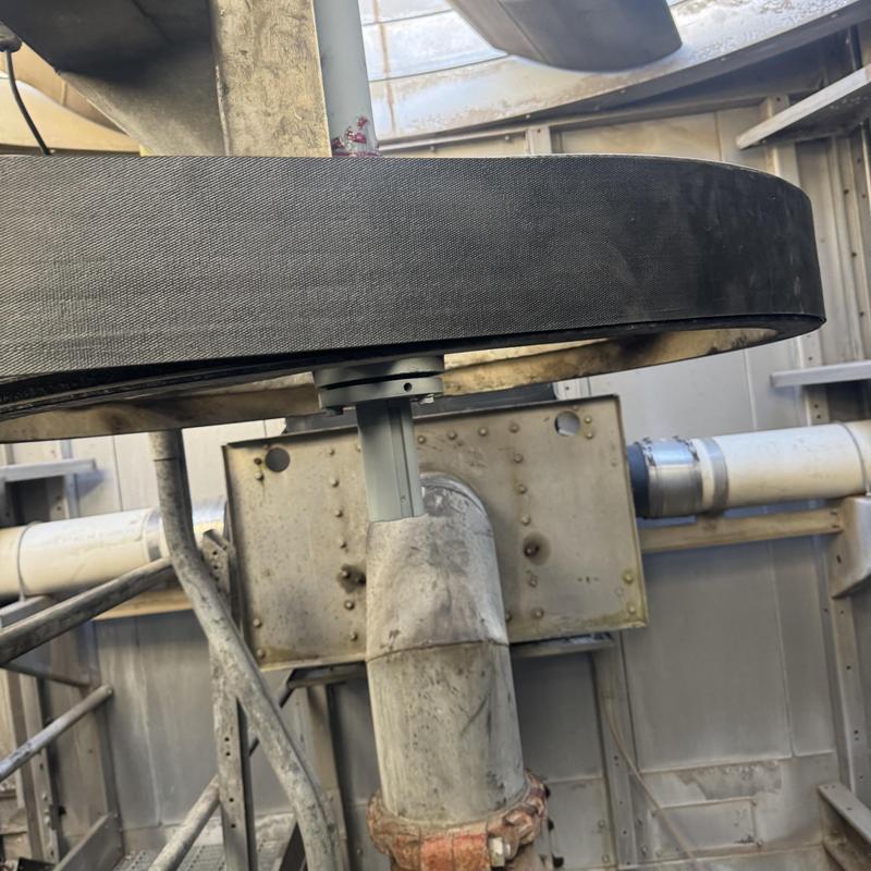 Cooling tower fan belt and pulley system close-up Cooling tower fan belt and pulley system close-up