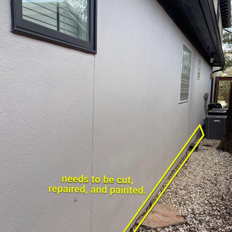 Stucco lower exterior wall patching and painting preparation Stucco lower exterior wall patching and painting preparation