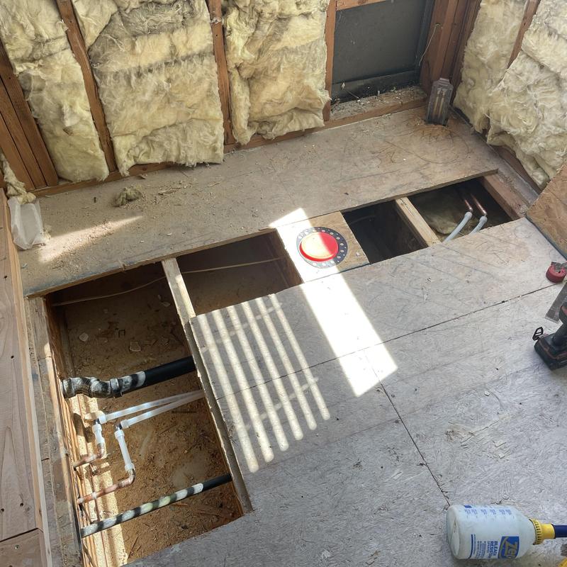 12 inch hot and cold PEX water lines in subfloor