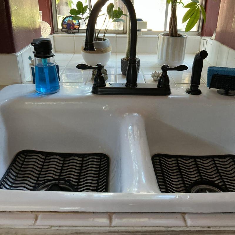 Kitchen faucet with new flex lines installed in sink