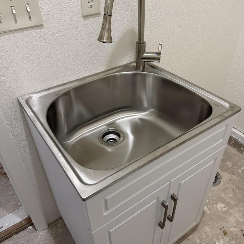 Laundry sink with stainless steel faucet installation Laundry sink with stainless steel faucet installation