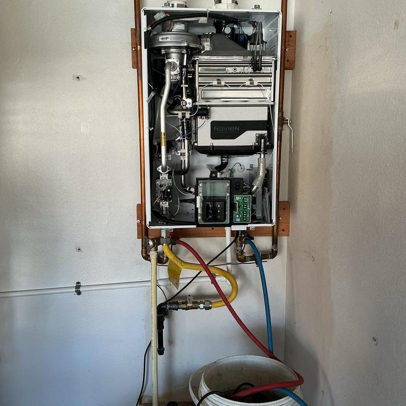 Tankless water heater flushing with descaling solution