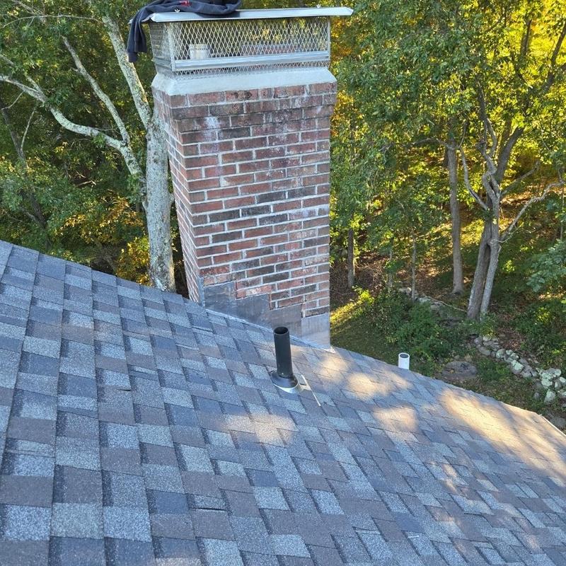 CertainTeed Landmark Pro roof with brick chimney in Niantic CT