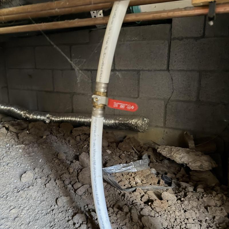 1 inch ball valve on main PEX waterline in crawlspace 1 inch ball valve on main PEX waterline in crawlspace