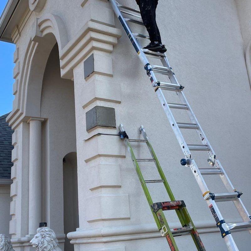 Stucco column patching on Trophy Club home exterior Stucco column patching on Trophy Club home exterior
