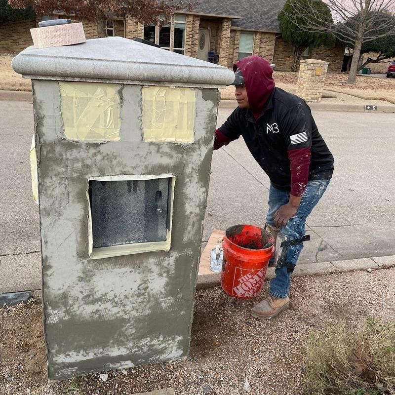 Mailbox column stucco patching and refinishing in Fort Worth Mailbox column stucco patching and refinishing in Fort Worth