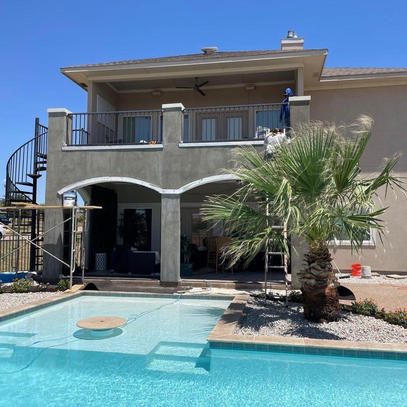 Stucco repair on raised patio balcony exterior wall Stucco repair on raised patio balcony exterior wall