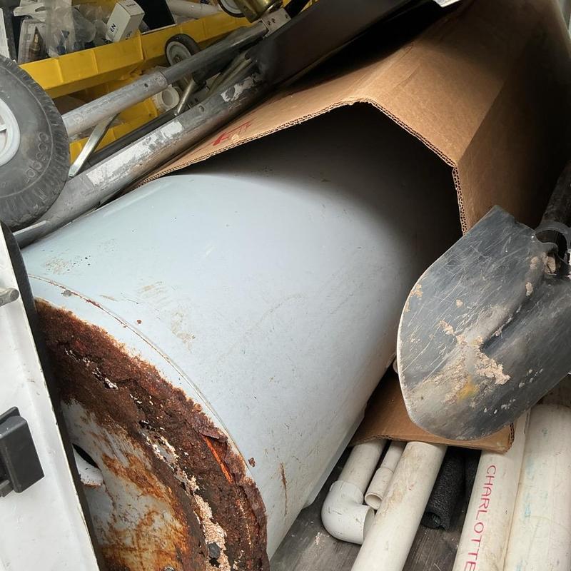 Electric water heater with heavy rust corrosion inside van Electric water heater with heavy rust corrosion inside van