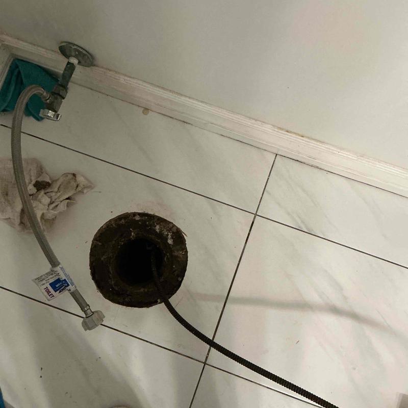 Toilet flange drain line with snake clearing blockage
